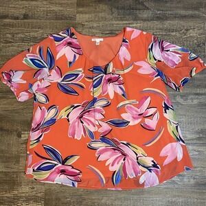 Cato Floral Blouse 18/20M Sheer Overlay Plus‎ Size Y2K Tropical Romantic Flutter